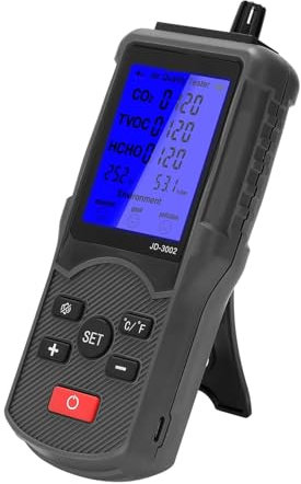 ZKLGS Air Quality Monitor, JD-3002 Air Quality Detector CO2 Temperature Humidity Measuring Device CO2 Meter Multifunctional Air Quality Analyzer for Home Office School(Plastic box)
