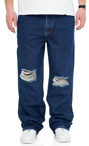 behype. Herren Jeans Ripped Loose-Fit Jeanshose 100% Baumwolle Denim Baggy Hose Straight-Leg Used Look Men's
