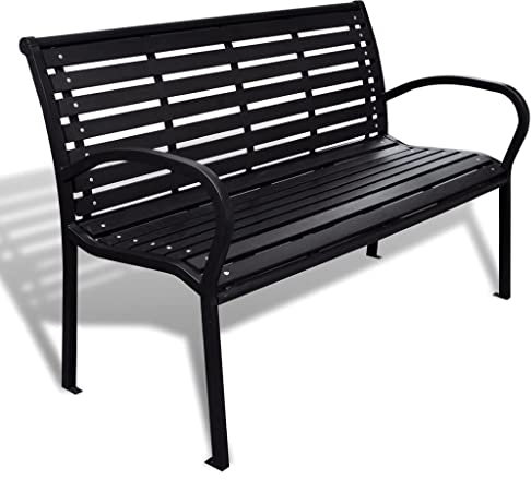 JHQHSM Gartenbank, Bank für den Garten Gartenmöbel Gartenbank wetterfest Bank im freien Sitzbank Outdoor Geeignet für Terrasse Garten Hinterhof Veranda 125 cm Stahl und WPC Schwarz