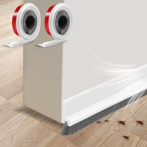 2 Stück 100 × 3 CM Türbürstendichtung Selbstklebend Weiß, Türbodendichtung Bürste Zugluftstopper Zuschneidbar Türbesen Unten, Bodenabdichtung mit Bürste für Insektensicher Kältesicher Staubsicher