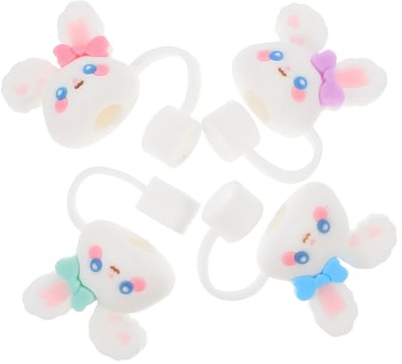 Alipis 4pièces Couvre-Paille Silicone Forme Lapin Anti-poussière pour Paille de Maison de Fête Extérieure