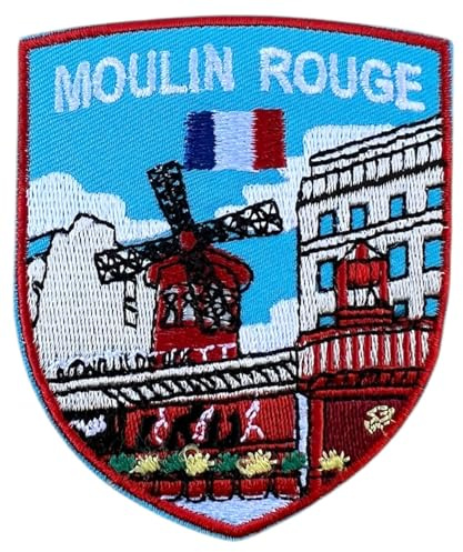 Moulin Rouge Paris Frankreich Patch bestickt zum Aufbügeln oder Aufnähen (7,6 cm) ikonische rote Windmühle französische Flagge Design Reise Europa Souvenir perfekt für Rucksäcke, Jacken, Hüte