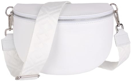MIRROSI Damen Bauchtasche aus Echtleder, Made in Italy. Als Umhängetasche, Brust- oder Schultertasche tragbar, 26x20x8 cm, Reißverschlussfach hinten. (Weiß: Fischgrät)