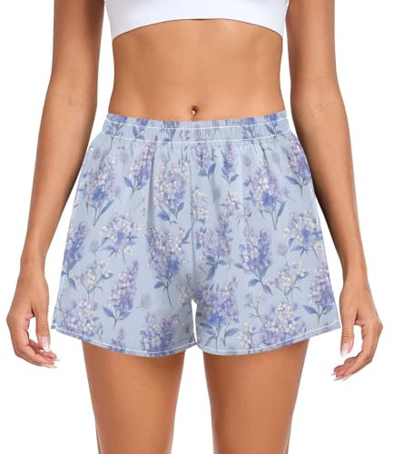 FRODOTGV Sport-Shorts für Damen, mit Taschen, für Golf, Schwimmen, Fahrrad, Yoga, Joggen, Größe S, Lila, Flieder Blumen, Hellviolett, Mittel