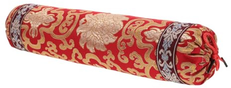 ULTECHNOVO Nackenrolle mit Buchweizen-Füllung - 39x8cm Kleine Chinesische Jacquard-Stoff Rolle in Rot, Ergonomisches Lendenkissen & Festes Nackenkissen für Sofa, Sessel, Yoga & Meditation
