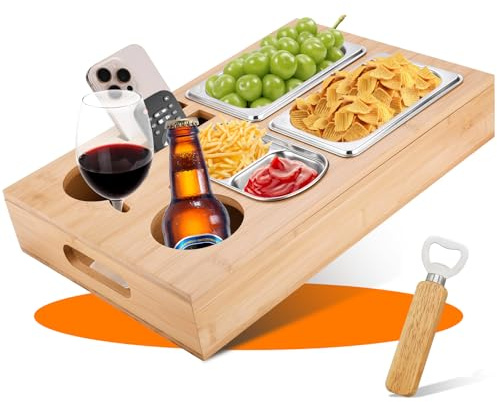 BBWELL Couchbar Snackbox,Sofa Tablett,Mit Snackschalen Aus Edelstahl,mit Abnehmbarer Deckel,Couch Tablett,Snackbox mit Fächern,Sofatablett für Couch,Schlafzimmer & Wohnmobil