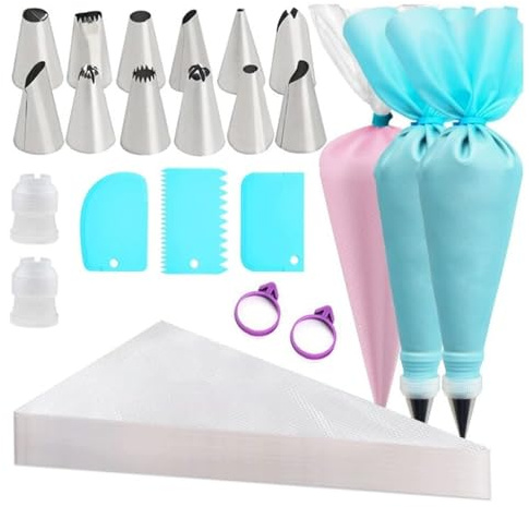 121 Pcs Kit de Douille Patisserie Poche à Douille Douille Jetables,Avec Douille Grattoirs pour la pâtisserie pour la Pâtisserie Idée Cadeau Icing Bags and Nozzles Sets