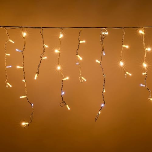 Generico Tenda luminosa luci di Natale da 6 mt Cascata di Stalattiti MaxiLed Professionale per uso esterno interno Prolungabile (calda fissa + flash freddo, 280 LED)