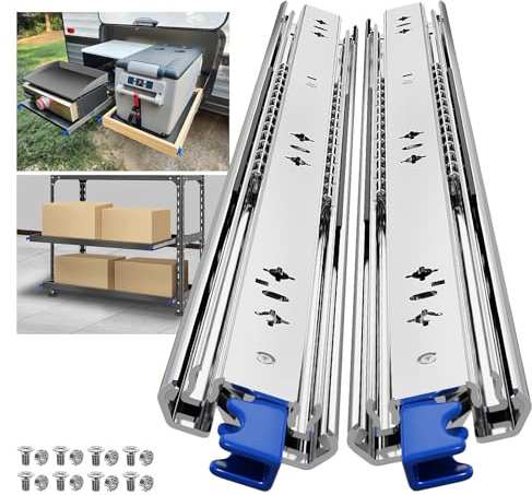 ToBeGreat Glissiere Pour Tiroir Charge Lourde 300 mm Montage Latéral avec Serrure, Charge max 120 kg, Sortie Totale - pour Camping-car, Van & Usage Industriel (1 Paire, 2 Pièces)