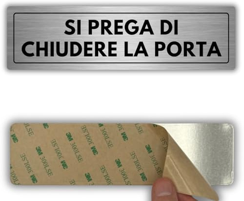 LEIASA | Targa Chiudere la Porta - 5x18 cm - Alluminio - Mantenere Serrata | Adesivo Porta Accostata, Cartello Antincendio Serrare, Insegna Portone Sbarrato, Segnale Anta Battente, Placca Ritorno