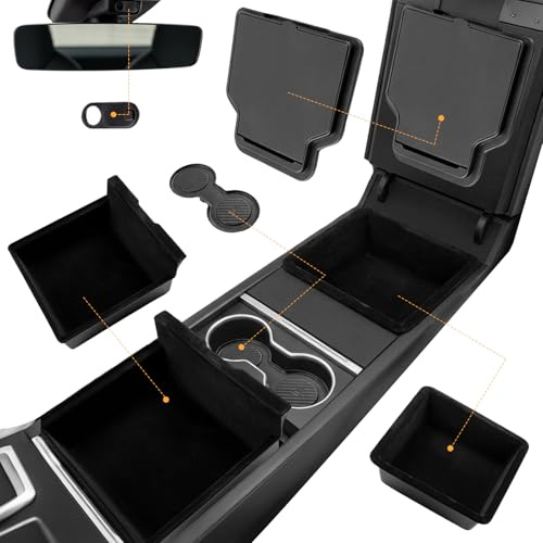 NBYTLT 5Pcs Center Console Organizer, Compatible with Tesla Model Y Juniper 2025 and Model 3 Highland 2024-2025, Included Armrest Drawer Organizer, Center Console Tray, Cup Holder, Laptop Camera Cover