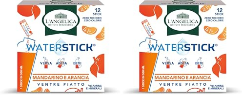 L'Angelica, Waterstick, Gusto Mandarino e Arancia, Ventre Piatto, Con Vitamine e Minerali, Contro Stanchezza e Affaticamento, Zero Zuccheri & Zero Calorie, Senza Conservanti, 1 Astucci da 12 Stick