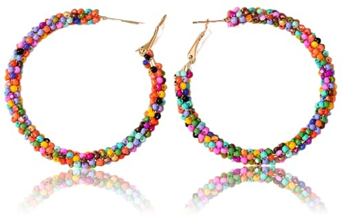 HQRKOTM 1 Paar Konfetti Kostüm Accessoires, Böhmische Ohrbügel Earring, Konfetti Ohrringe für Frauen und Mädchen, Ohrringe Hoop Bunt Hängend für Karneval Fasching Halloween