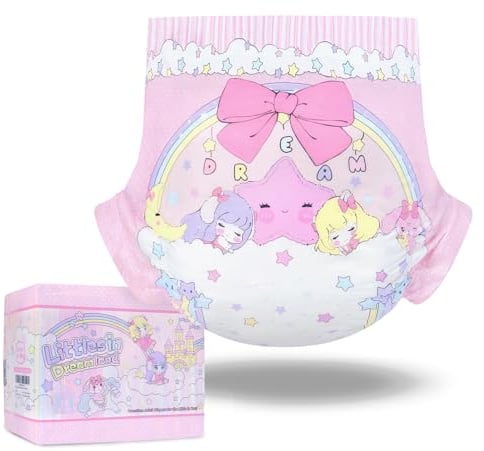 LittleForBig 7000 ml Adult Printed Diaper 10 Pcs Fairy Littles in Dreamland | Cloth back diaper Hook-and-Loop High Absorbency Core Leak Guards Soft Skin-Friendly Padding Tear Protection Adjustable Tapes