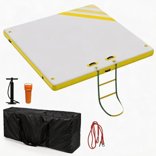 Aufblasbare Schwimmplattform Schwimmdockfür Meer Pool Strand, rutschfeste Floating Dock Plattform Für Erwachsene, Große Schwimminsel Luftplattform, Wasserplattform Mit Tragetasche, Gelb Weiß