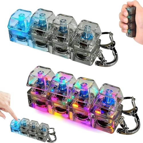 2PCS Keyboard Fidget Toy Light Up - 4 Button 7 Colors Mini Keyboard Fidget Toy, RGB Lights Mechanical Keyboards Clicker Toys For Stress Relief, Portable Decompressions Keychain For Travel, Offices