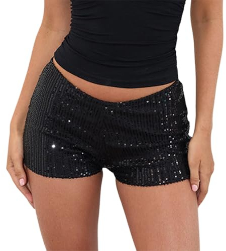 Geagodelia Damen Glitzer Kurze Hose Pailletten Mini Shorts | Sommer Sexy Hotpants, Leichte Sommerhose, Y2k Shorts, Hot Pants, Festival Halloween Karneval, Party Club Outfit