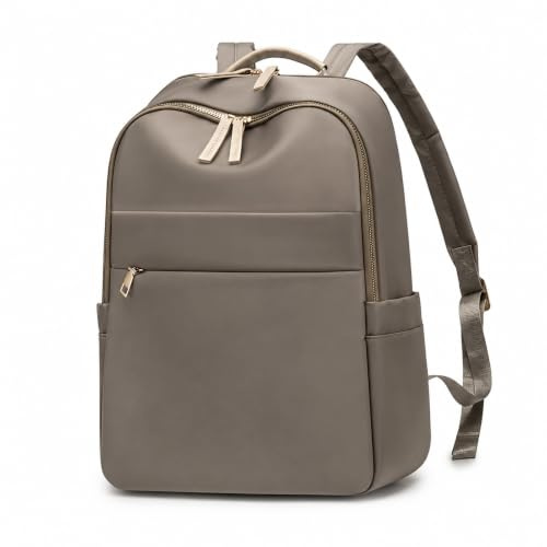 Drawelry Rucksack Handtasche Damen 15,6 Zoll Laptop Rucksäcke (B-Khaki) | Große Kapazität, Viele Fächer, Leichtes Nylon, Wasserabweisend & Alltagstauglich, 2-in-1 Design,