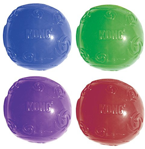 KONG Squeezz Ball Hundespielzeug, robust, federt und quietscht, auch gebohrt mittelgroße Hunde