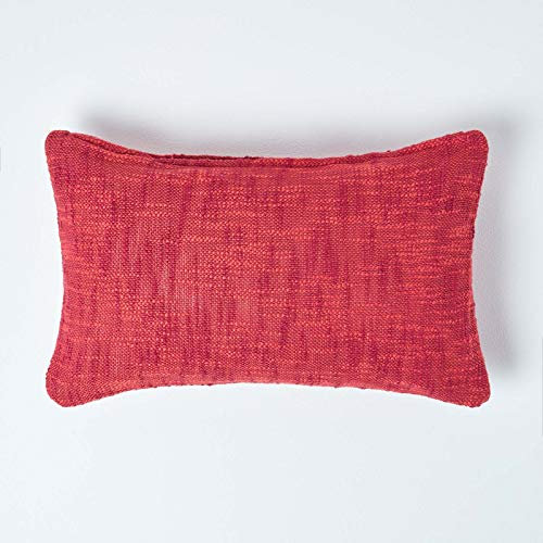 HOMESCAPES Orange Red Terracotta 12 x 20 Inch Nirvana Pure Slub Cotton Cushion Cover Coordinating with Matching Throws and Bedspreads