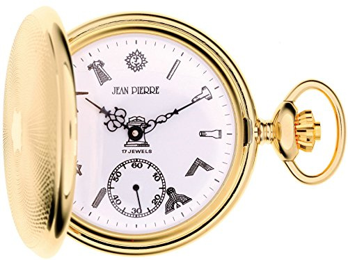 I LUV LTD Masonic Full Hunter Pocket Watch Gold Plated with Masonic Icons Albert Chain