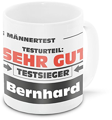 Namens-Tasse Bernhard mit Motiv Stiftung Männertest, weiss | Freundschafts-Tasse - Namens-Tasse
