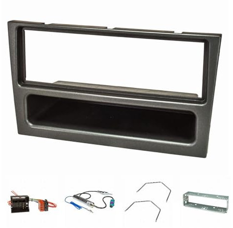 tomzz Audio 2439-069 Radioblende Set kompatibel mit Opel Agila Corsa C Combo Omega B Vectra C Vivaro Meriva Charcoal metallic mit Quadlock ISO Fakra Antennenadapter DIN Entr.bügel Einbauschacht