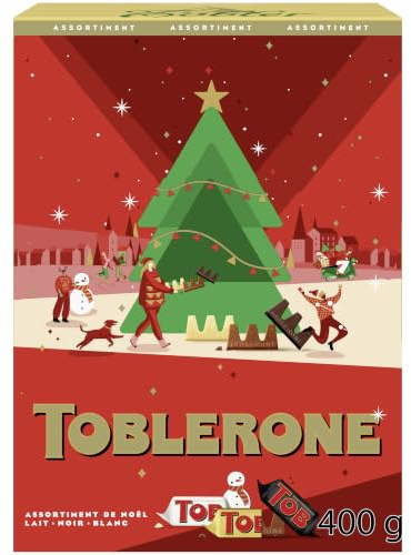 Toblerone - Assortiment Mini Chocolats Lait Noir et Blanc - 1x400g | 1 Boîte de 400g | Mix de mini barres au chocolat au lait, noir et blanc avec nougat miel amandes | Idéal à offrir et Noël