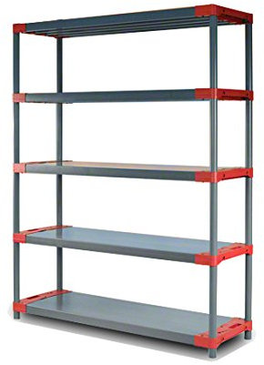 MODO24 Plastikregal Kunststoff- Steckregal Werkstatt- Kellerregal Höhe 180 cm Jupiter-5 (150 cm, Rot)