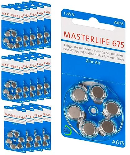 MASTERLIFE BATTERIEN Typ 675 PR44 HÖRGERÄTE BATTERIE A675 (90)