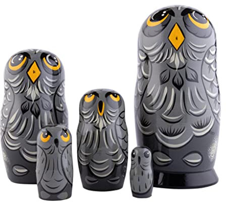 Heka Naturals Eule Matroschka-Puppen | Matroschka-Puppenset aus natürlichem Holz, traditionelle Babuschka Heimdekoration, Stapelspielzeug aus Holz, handgefertigte Spielzeuge, niedliches Geschenk