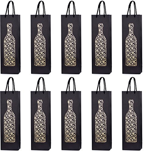 10 Flaschentüten Geschenktüten für Wein Prosecco und Champagner 40 x 12 x 9 cm goldene Weinflasche mit Blumen