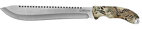Camillus Hide Machete, inklusive ballistischer Nylonscheide, 30,5 cm Titanium Bonded 420 Stahlklinge, PRYM1 Griff, Silber/Tarnfarben, 43,2 cm