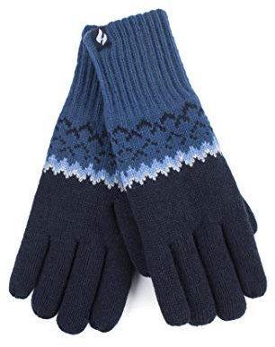 Heat Holders - Mens Striped Nordic Fairisle Zig Zag Knitted Fleece Lined Thermal Winter Warm Gloves (L/XL, Navy (Thames))