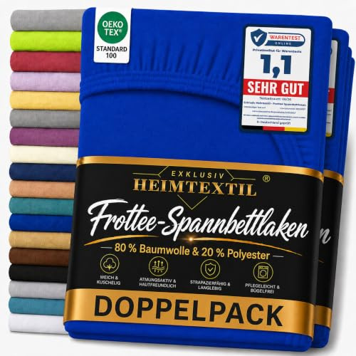 EXKLUSIV HEIMTEXTIL Frottee Spannbettlaken Doppelpack 120 x 200 cm 80% Baumwolle, 20% Polyester Öko - Tex Zertifiziert, Markenqualität, Matratzenhöhe bis 25 cm, Royalblau