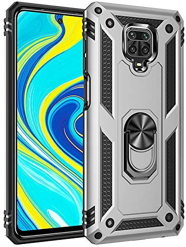 BestST Cover per Xiaomi Redmi Note 9S Cover/Redmi Note 9 PRO Cover/Redmi 9 PRO Max,+ Vetro Temperato, Custodia Cover a 360°Girevole Ring Hybrid Armor Bumper TPU Case Protettiva Shell,Argento