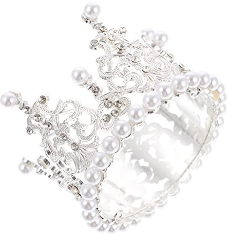 1Pc Pearl Crown Cake Topper Rhinestone Cake Adornment Princess Pearl Crown for Birthday Party Decoration Accessory