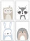 HappyArts® | Kinderzimmer Bilder A4 Poster 4er Set Deko Mädchen Junge Babyzimmer | Skandinavische Tiere Hase Igel Eule Waschbär OHNE RAHMEN
