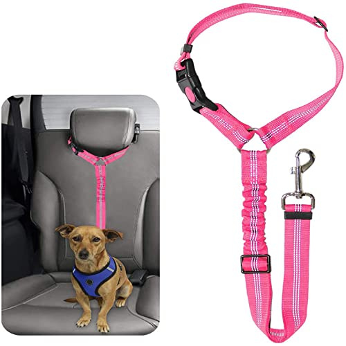 Dog Car Seat Belt Harness Adjustable - Headrest Dog Car Seat Belt Restraint Puppy - Elastic Pet Dog Seat Belt harness - Strong Leads Harness for Dogs Cats and Pets (MAIN) (PINK)