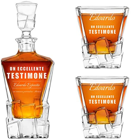 Maverton set Caraffa per whisky in vetro con 2/4/ 6 bicchieri - ideale per alcolici e liquori - 950 ml - incisione personalizzata - ottimo per acqua - pensiero speciale per Lui - eccellente