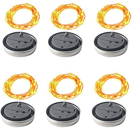 Donkivvy Jar Lid Lights, 6pcs Waterproof LED Solar Lanterns Outdoor Fairy String Lights (No Jars Included) for Home KTV Party Patio Garden Trees Decor