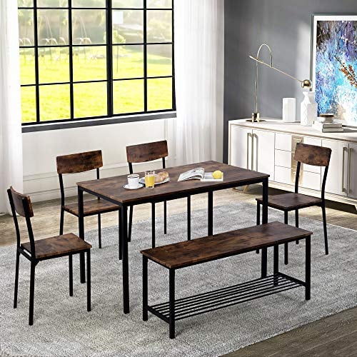 ModernLuxe Esszimmergruppe mit 2 stühlen Sitzgruppe Küche Küchentisch Holztisch Balkontisch im Industrial-Look für Balkon & Esszimmer & Wohnzimmer (6 Set)