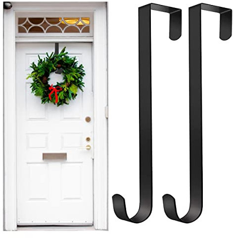HONGECB 2 Stück Weihnachtskranz Haken, Türhaken Zum Einhängen, Türhaken für Weihnachtskränze, Kranz Aufhänger Türhaken, Haken Tür Einhängen, Kleiderhaken Ohne Bohren, für Zuhause Büro, 31cm, Schwarz