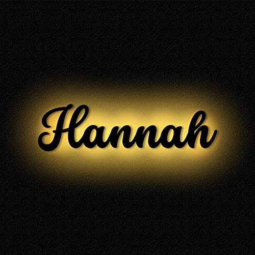 Namofactur Namenslampe Hannah aus Holz mit warmweißem LED-Licht | Batteriebetrieb und Edelstahl-Wandhalter im Lieferumfang – Namensdeko für Baby-, Kinder- oder Wohnzimmer