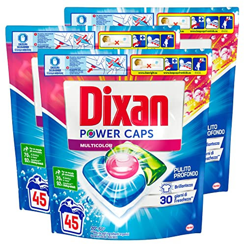 3x Dixan Power Caps Multicolor Detersivo in Capsule Pre-dosato per Lavatrice Pulito Profondo - 3 Confezioni da 45 Capsule, 2166.0 grams