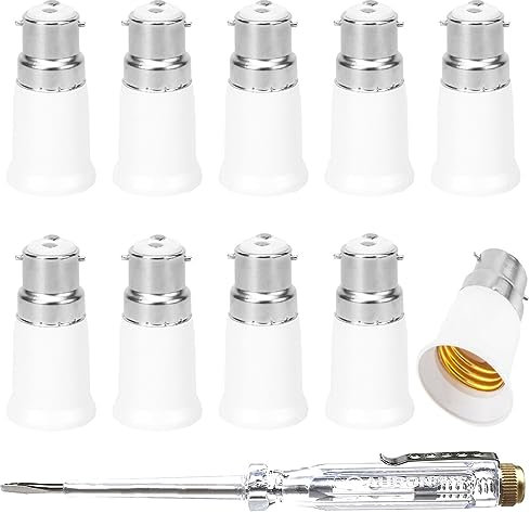 Xiatiaosann 6 Pcs B22 to E27 Adapter Lamp Socket Converter Light Bulb Universal Base Converter Extension Socket Holder Bayonet to Screw Converter Holder with Pen Electric Tester