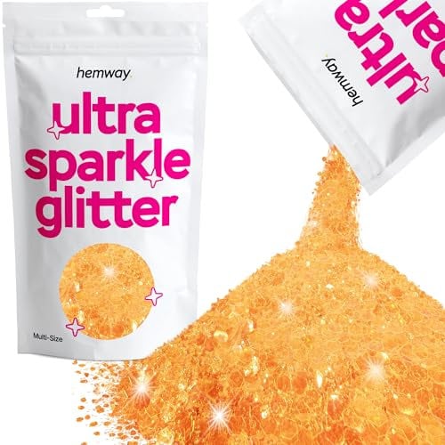 Hemway Ultra Sparkle Glitter - Fluorescent Orange | Multi Size Metallic Flakes for Resin & Epoxy Crafts | Supplies for Tumblers, Festival, Hair, Face, Body, Eye & Nail Art Decoration | 100 g
