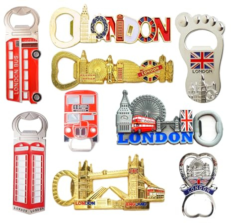 Great Mix of Famous UK Britain London Icons Fridge Magnet Bottle Openers - Set of 9