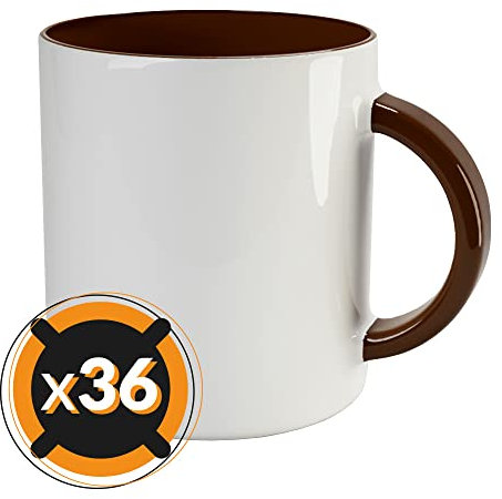 PixColor Lot de 36 tasses à sublimation en céramique blanche avec intérieur bordeaux, 350 ml de capacité (11 oz) | AAA | Passe au micro-ondes et au lave-vaisselle