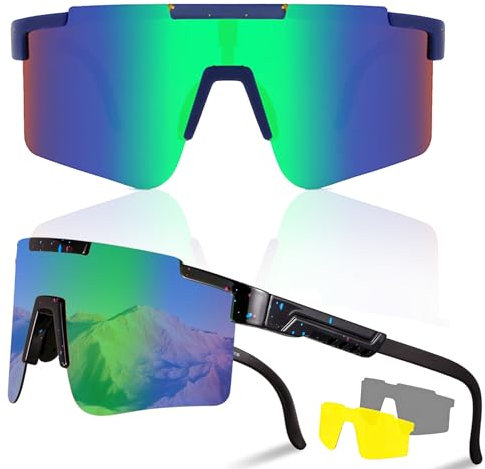 1X Schnelle Brille,Fahrradbrille,Rave Sonnenbrille Herren Damen mit Verstellbarem Bügel,Sportbrille Rennrad Brille Herren,Polarisierte UV400 Schutzbrille Radsportbrille zum Laufen Glof Ski im Freie
